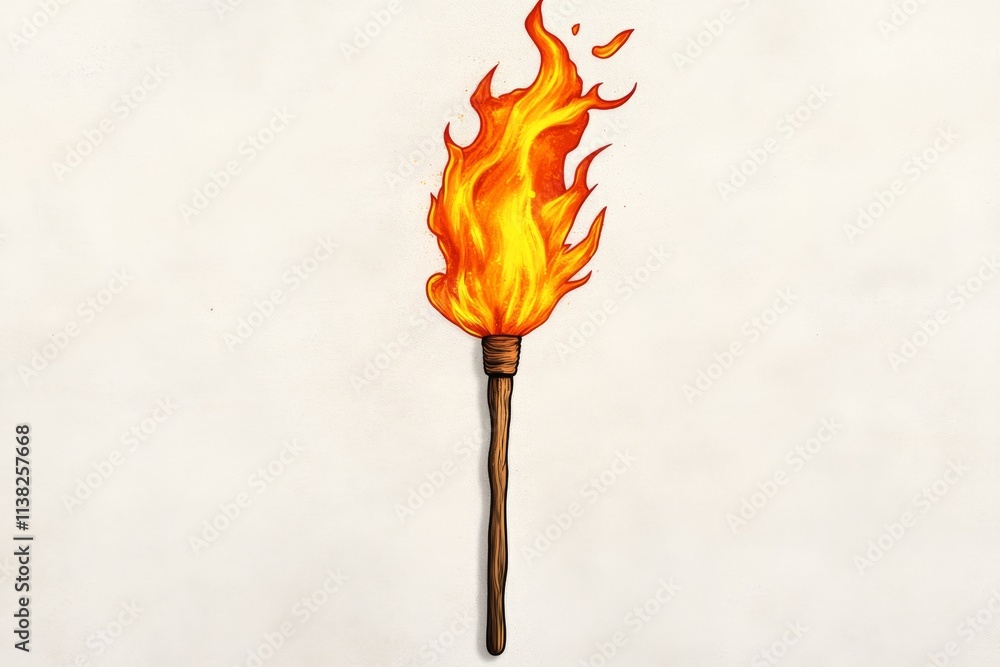 Poster a clean 2d drawing of a single torch flame, set against a white background with soft orange gradient