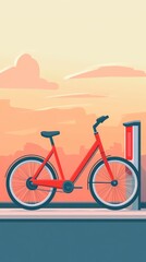 Fototapeta premium Red bicycle parked at charging station