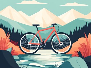 Mountain bike by river, scenic view