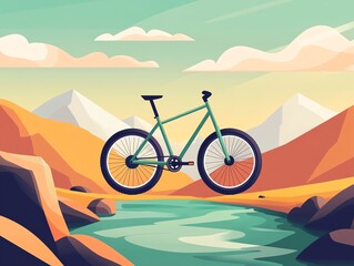 Fototapeta premium Mountain bike by stream, scenic view