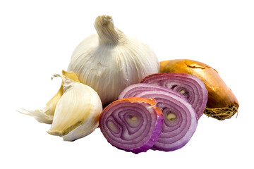 Rote Zwiebeln und Knoblauch