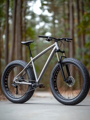 Fototapeta premium Grey fat bike on forest path