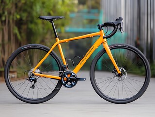 Modern orange gravel bike outdoors