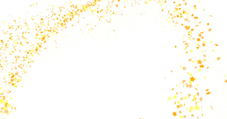 Banner with golden stars decoration. Festive border with falling glitter dust and stars.