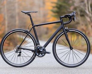 Sleek black road bike on scenic road
