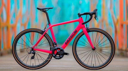 Fototapeta premium Vibrant pink road bike outdoors