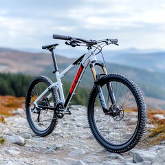 Obraz premium White mountain bike on rocky trail