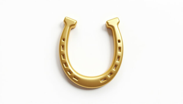 Shiny golden horseshoe on a white background symbolizing good luck