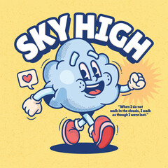 Cloud Cute Trendy Retro Cartoon Vector Hand Drawn 