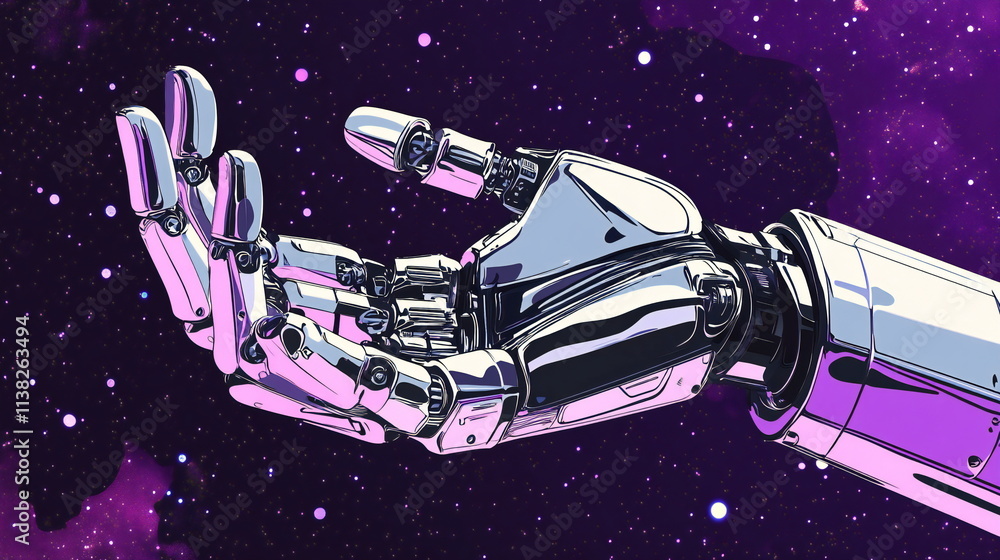 Aufkleber robotic hand reaching out in a cosmic backdrop illustrating advanced artificial intelligence concept