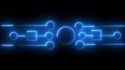Circuit illustration by cyan color neon on black background.