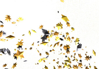 Banner with golden stars decoration. Festive border with falling glitter dust and stars.