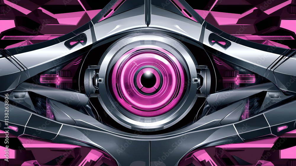Poster visually striking representation of artificial intelligence with vibrant pink and metallic elements