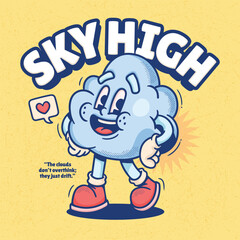 Cloud Cute Trendy Retro Cartoon Vector Hand Drawn 