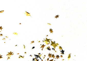 Banner with golden stars decoration. Festive border with falling glitter dust and stars.