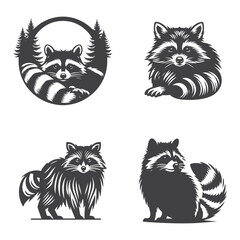 Minimalist black raccoon artwork, ideal for rustic decor and forest-themed designs.