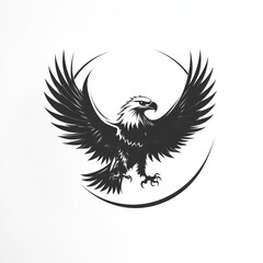 Obraz premium Majestic eagle with wings spread, encircled by a moon.