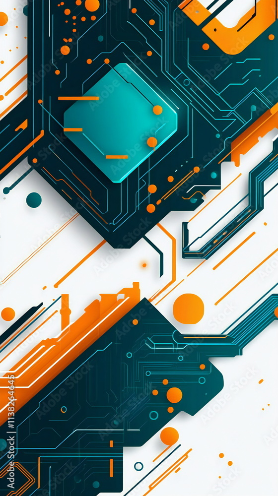 Poster abstract digital art featuring intricate circuitry patterns and vibrant colors in a futuristic conte