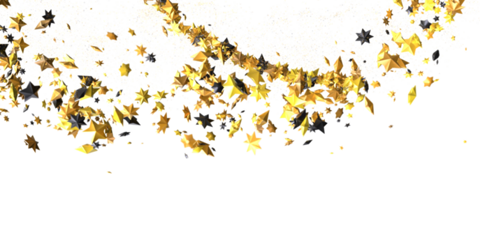 Banner with golden stars decoration. Festive border with falling glitter dust and stars.