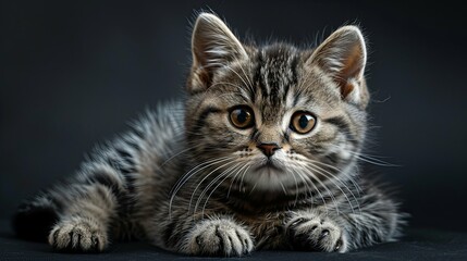 Obraz premium Adorable Tabby Kitten Posing Against a Dark Background
