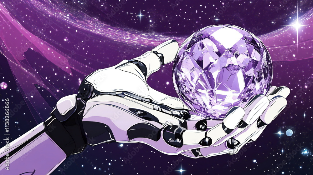 Aufkleber artificial intelligence hand holds a crystal ball against a cosmic backdrop representing data and fu