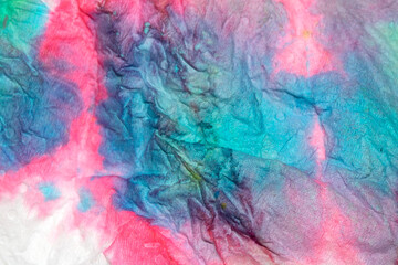 Paper Screwed Up Tissue With Pastel Watercolor Paints in Multicolour Rainbow For Background