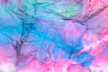 Paper Screwed Up Tissue With Pastel Watercolor Paints in Multicolour Rainbow For Background