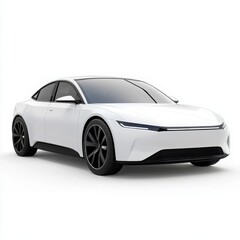 A clean-cut electric car with futuristic design features on a white background.