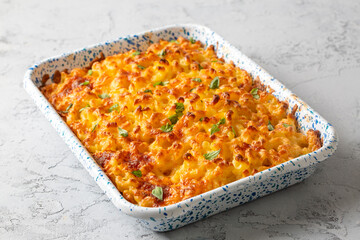 Traditional North American dish. Baked pasta with cheese.