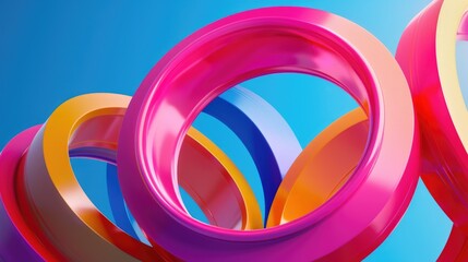 Obraz premium 3D Rotate. Colorful Circle Shapes on Blue Background, Abstract Illustration Render
