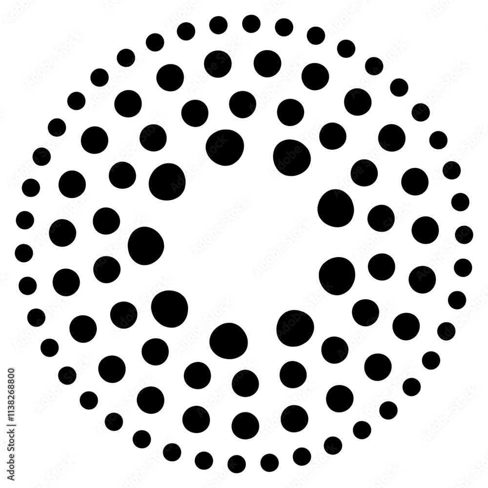 Poster halftone dotted speed lines circle. geometric art in circle form. round swirl movement symbol. halft