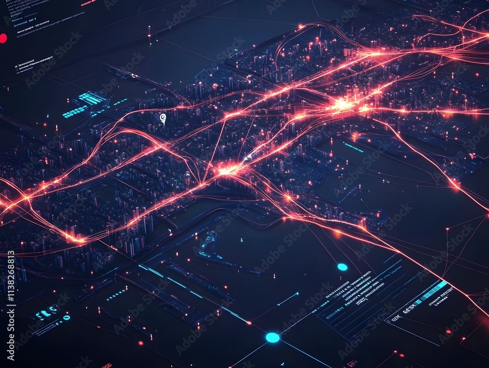 Aufkleber a futuristic digital landscape showcasing vibrant, interconnected lines representing data flow and c