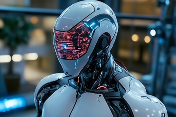 Fototapeta premium A futuristic film set featuring holographic screens showing live previews, robotic camera arms, and glowing LED backdrops