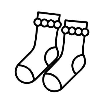 recommend clip art: socks with pom poms icon, national sock day line art, sock day icon - simple black line art icon of socks with pom poms, for national sock day celebrations. sock day vector art.