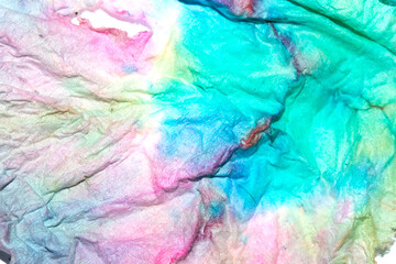 Paper Screwed Up Tissue With Pastel Watercolor Paints in Multicolour Rainbow For Background