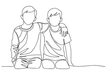 Continuous One-Line Drawing of Two Brothers - Minimalist Family Bond Art