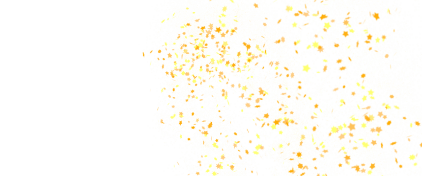 Banner with golden stars decoration. Festive border with falling glitter dust and stars.