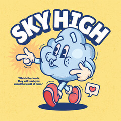 Cloud Cute Trendy Retro Cartoon Vector Hand Drawn 