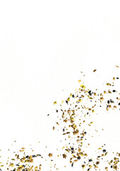 Banner with golden stars decoration. Festive border with falling glitter dust and stars.