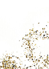 Banner with golden stars decoration. Festive border with falling glitter dust and stars.