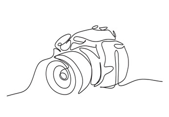 Single line Camera drawing . One line photography tool
