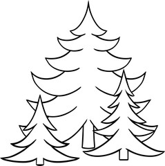 Graphic line pine trees composition vector illustration. Hand drawn seasonal clipart with festive plants for invitation, card, poster design. Poster, eco save concept design
