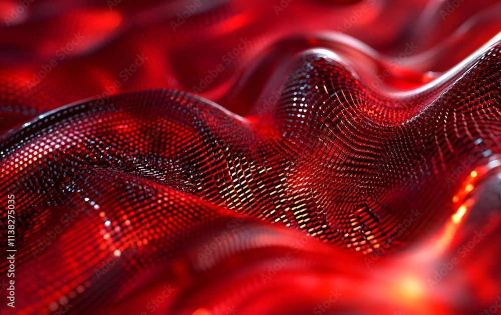 Poster dynamic red waves create a mesmerizing visual pattern, evoking energy and motion in a modern artisti