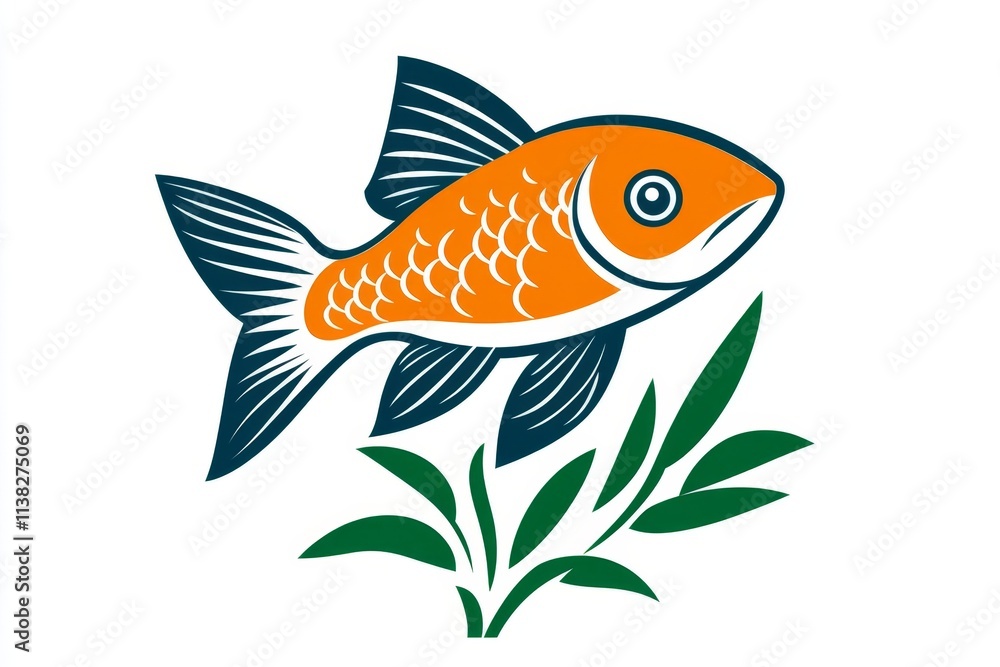Poster a minimalist illustration of a fish silhouette, created with clean lines and soft gradients in blue 