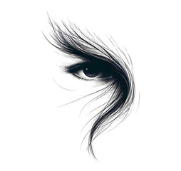 Fototapeta premium Artistic eye curved lines flowing hair strands, intense gaze minimalist drawing, abstract portrait mysterious delicate features.