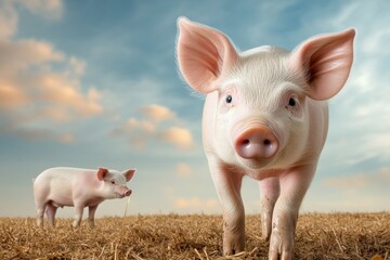 farm animal sanctuary, baby pigs frolicking in the mud surrounded by farm animals in a charming barnyard on a sunny day
