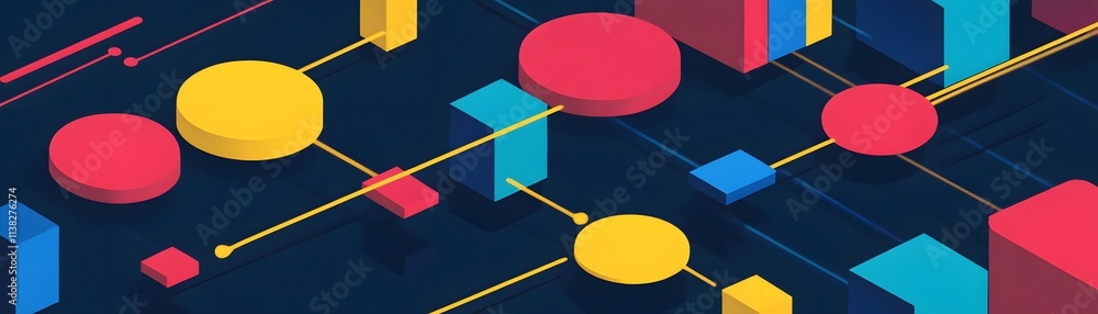 Poster vibrant abstract geometric shapes intertwine in a dynamic layout, creating a modern visual represent