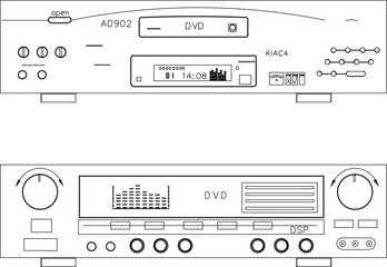 vector sketch illustration silhouette design of old classic vintage portable cd dvd music player.eps