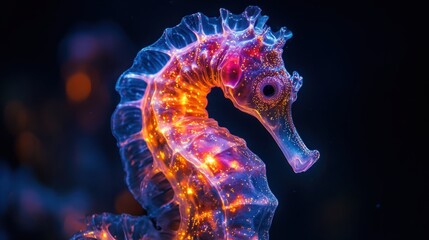 Vibrant Seahorse in Bioluminescent Glow