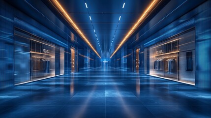 Fototapeta premium Professional e-commerce background with smooth gradient from pastel blue to deep navy, glowing lines, light streaks, and high-quality textures, designed for business, branding, and digital marketing.